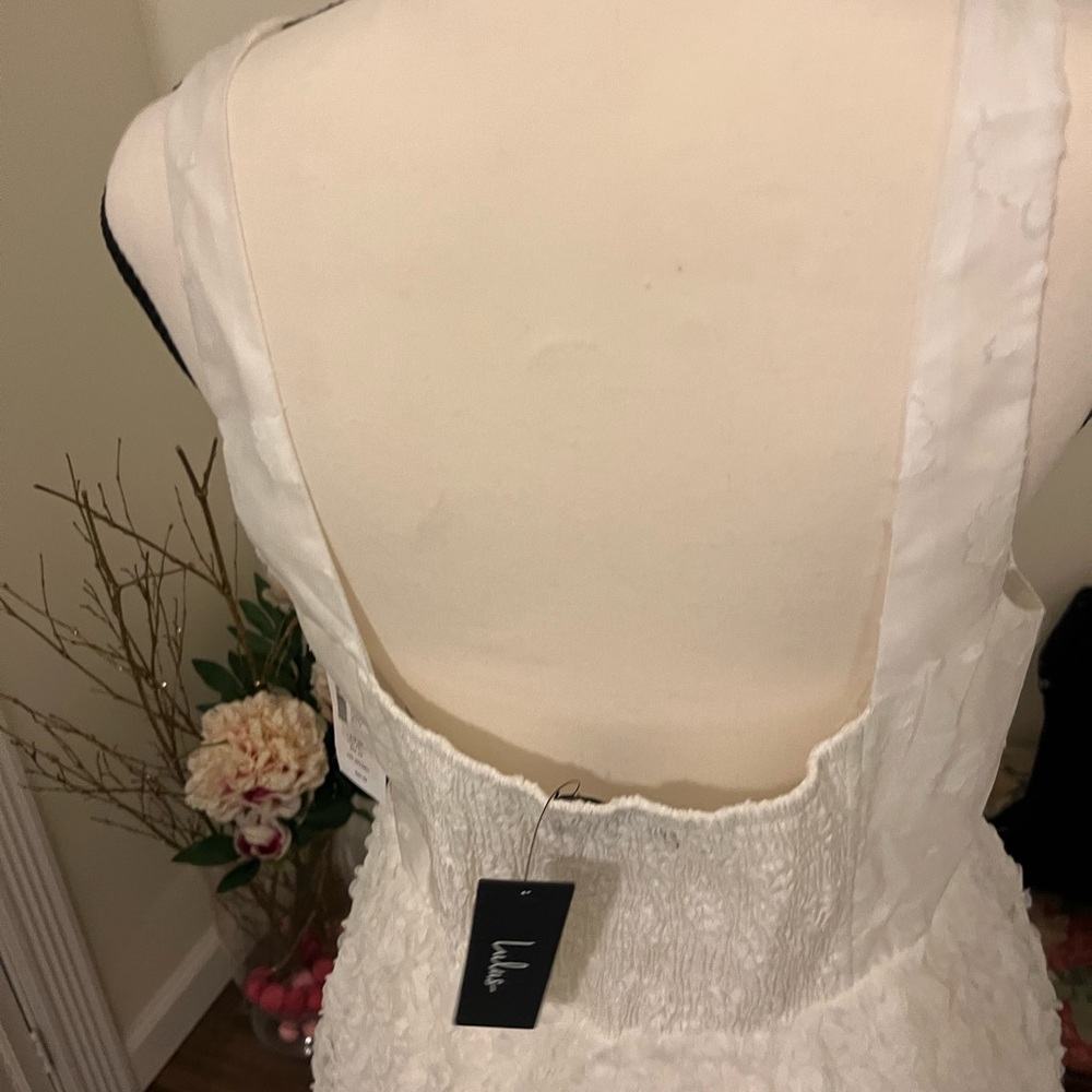 Lulu's White Square-Neck Textured Floral Mini Dress - Picture 7 of 9